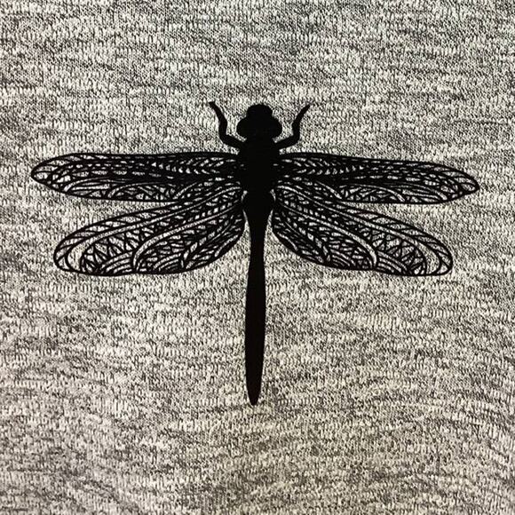 Hand Printed Upcycled Youth Small Dragonfly Long Sleeve Crew Neck Raglan Sweater - Picture 2 of 4
